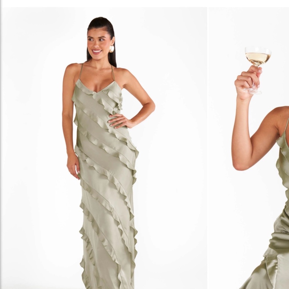 Show Me Your MuMu Sage Green Ruffle Slip Prom Dress
